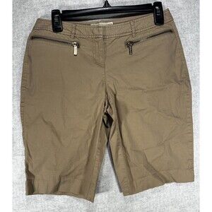 Michael Kors Bermuda Length Walking Short Khaki Color logo Zippers Size 2